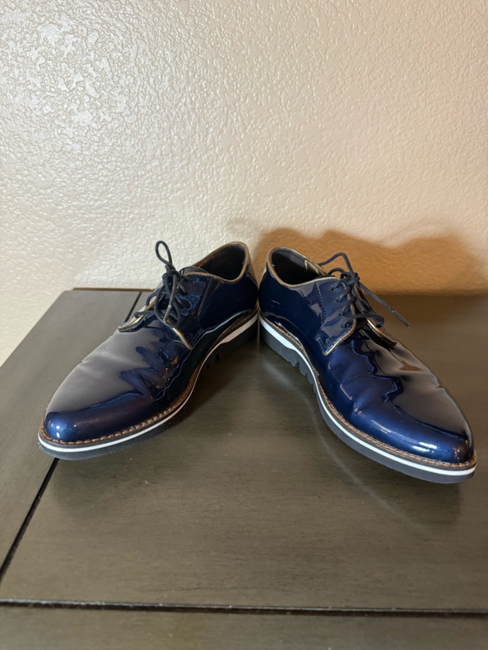Johnston & Murphy Navy Patent Leather Oxford Shoes Women’s 7 Lace Up - Picture 2 of 8